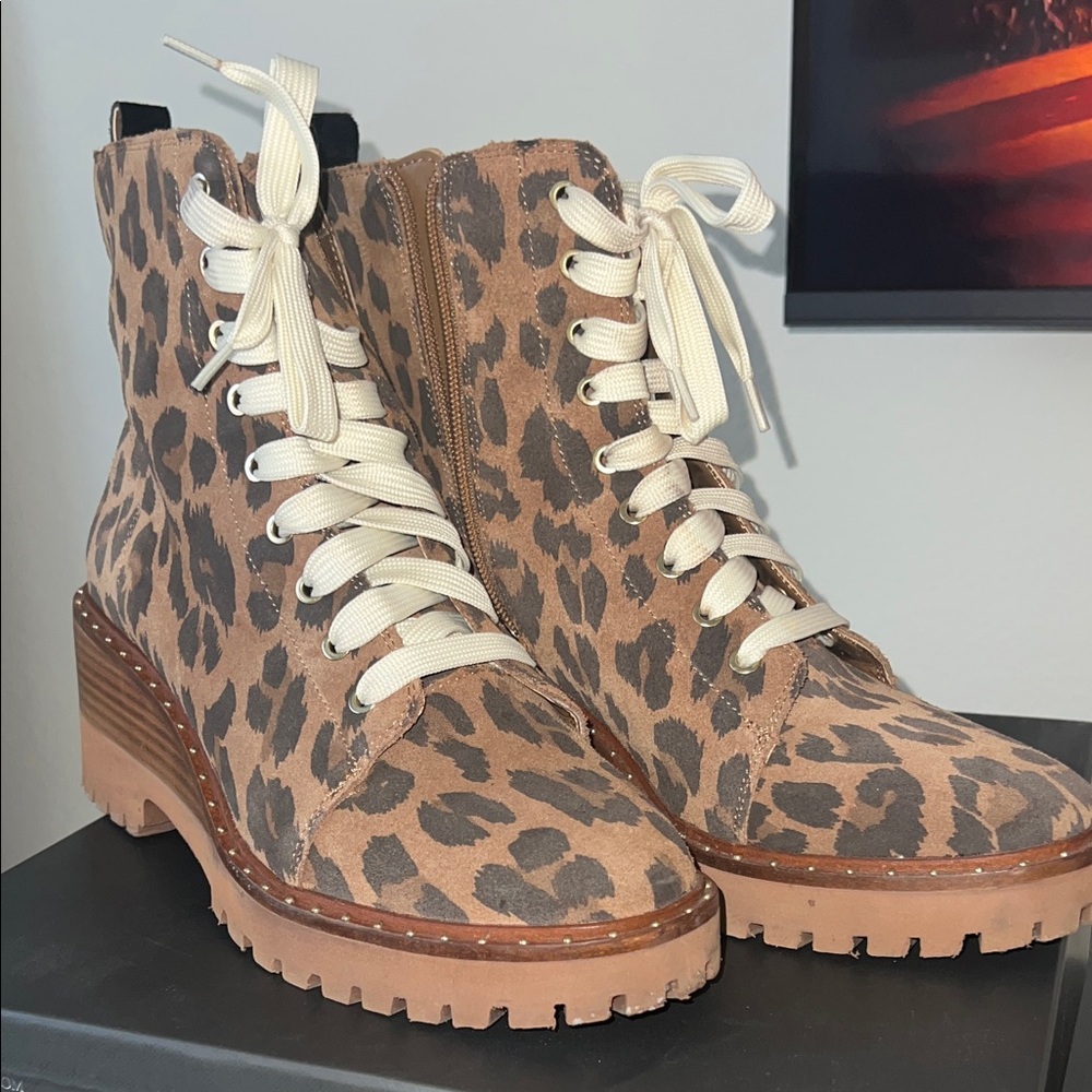 Leopard Print Lace-Up Vince Camuto Ankle Boots